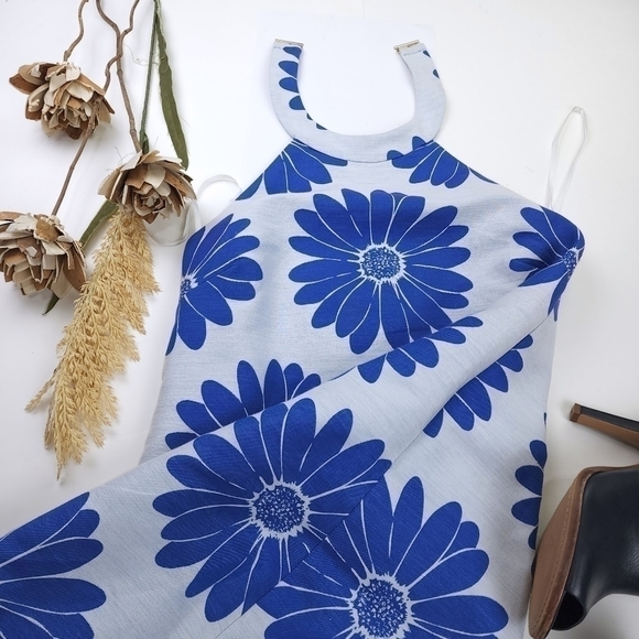 Anthropologie Hutck Blue Floral Halter Top Sleeveless Dress Sz S - Picture 14 of 16
